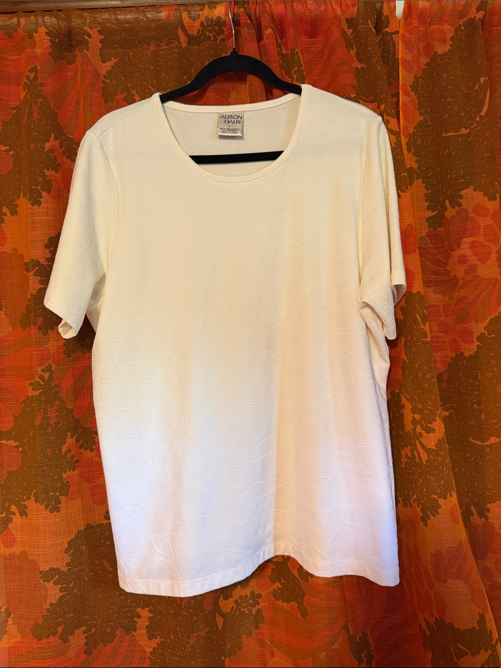 Allison Daley Cream Short Sleeve Textured Scoop Neck Tee